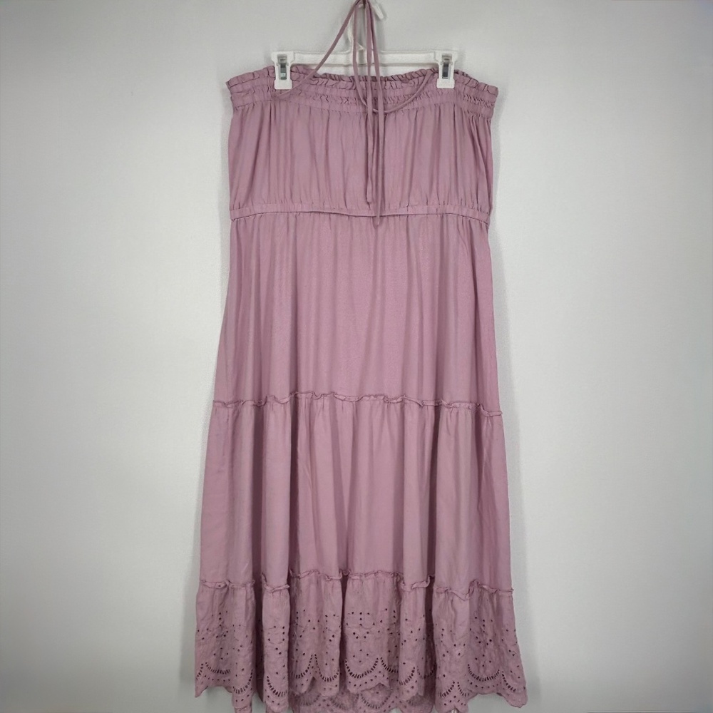 Loft Beach Womens XL Halter Strap Midi Dress Orchid Pink Eyelet Embroidered Trim - Picture 6 of 10